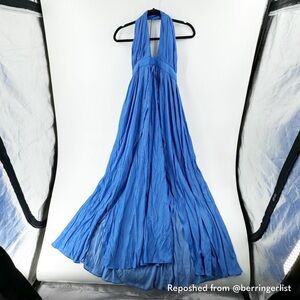 NWT Lulu's On My Own BLUE Maxi Dress. Halter Strappy Back Gown SIZE LARGE